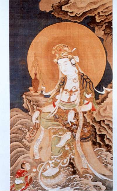 【直売正本】ky4929〈石上博雲〉大幅 仏画 楊柳観音図 福井の人 中国画 人物、菩薩